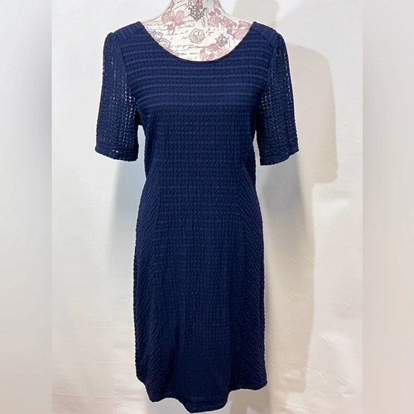 MAEVE for ANTHROPOLOGIE Navy blue texture short sleeve sheath dress size L.‎ - Picture 1 of 10